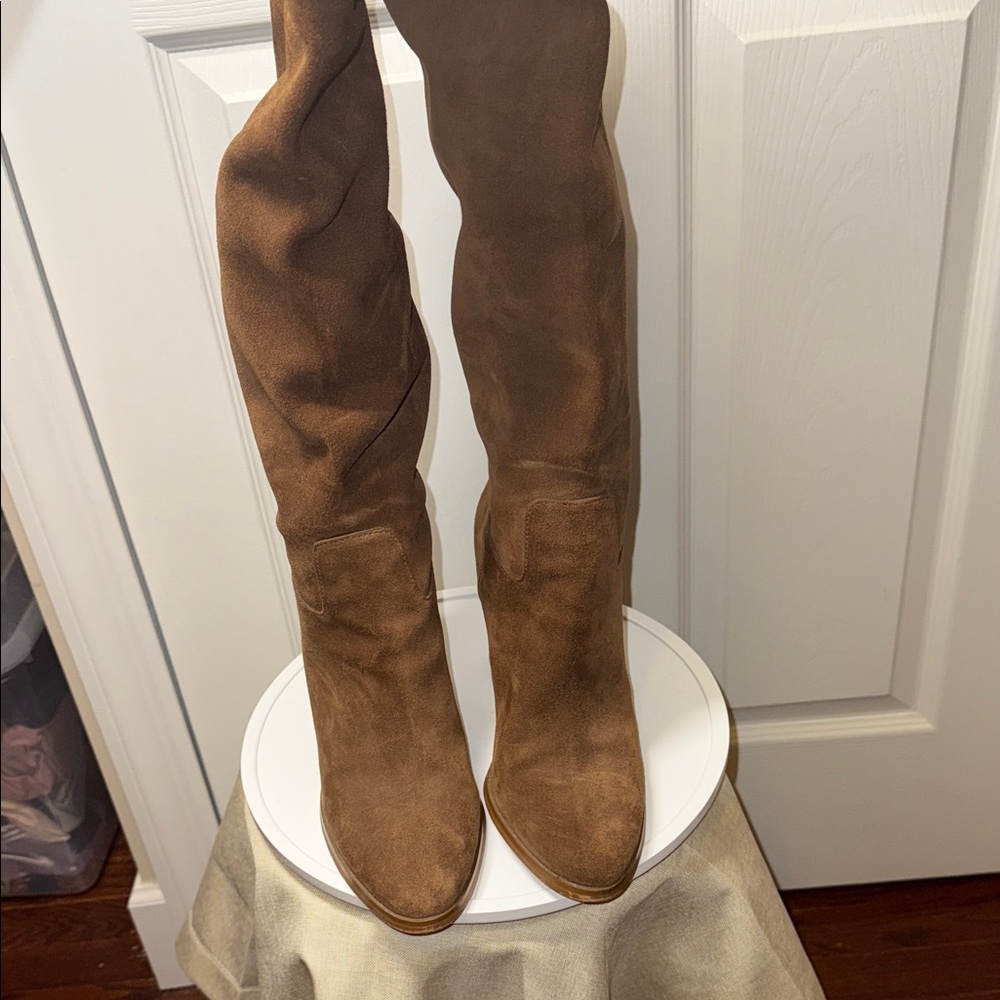 Women’s Michael Kors Tan Suede Heeled Boots Over-the-knee Sz 9